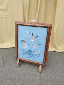 Wooden Fire Screen with Blue Panel