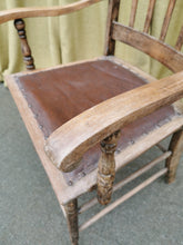 Load image into Gallery viewer, Wooden Carver Chair with Brown Leather Seat