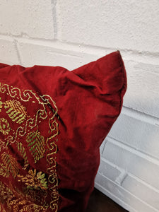 Red Cotton Cushions with Green Embroidery