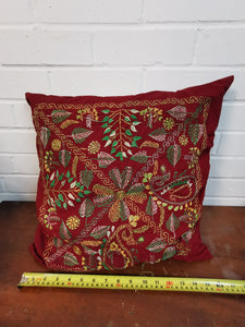 Red Cotton Cushions with Green Embroidery