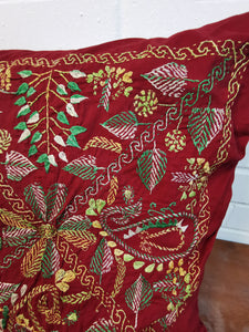 Red Cotton Cushions with Green Embroidery