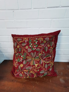 Red Cotton Cushions with Green Embroidery