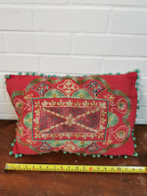 Load image into Gallery viewer, Coral Pink &amp; Green Pompom Cushion