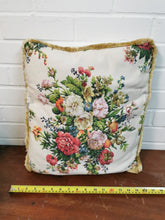 Load image into Gallery viewer, Floral Cushion with Gold Fringe