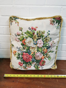 Floral Cushion with Gold Fringe