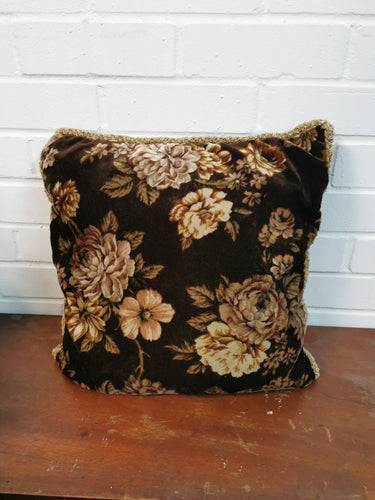 Brown Velour Floral Cushion