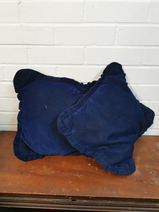 Navy Velour Flounced Cushions