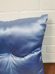 Blue Satin Button Cushion