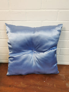 Blue Satin Button Cushion