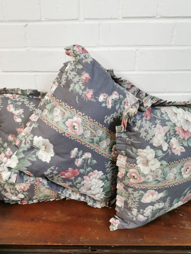 Grey Floral Flounced Cushions