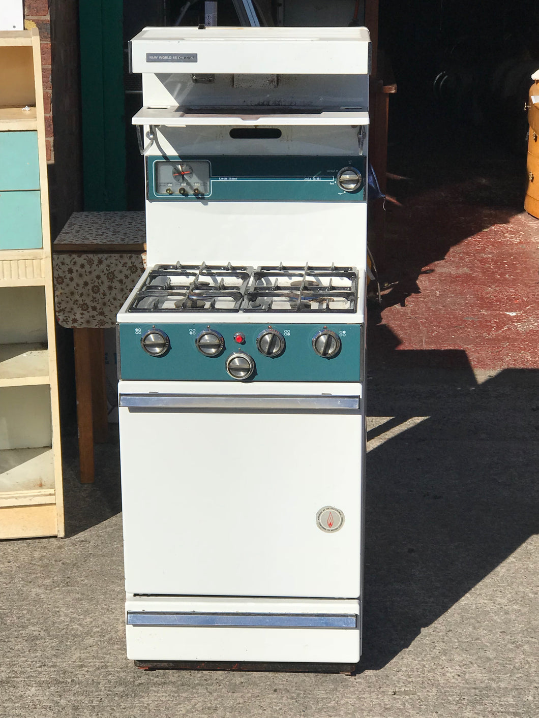 Gas Cooker White/Blue Enamel 1960s