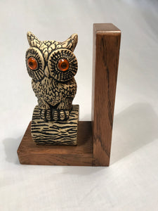 Book Ends Wooden with Ceramic Owls